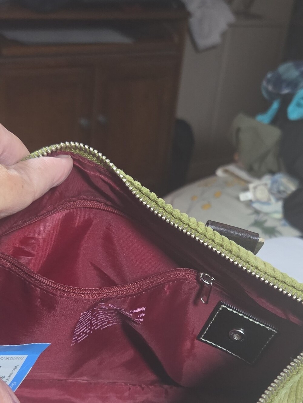 Matt & Nat Olive Green Corduroy Tote with Dark Brown Accents - Picture 7 of 8